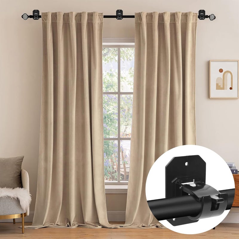 Codoule 2PCS Black No Drill Curtain Rod Brackets, Window Treatment Rod Holders, Plastic & Stainless Steel, Adhesive & Screw Mount, 20 Pounds Load Capacity - Image 3